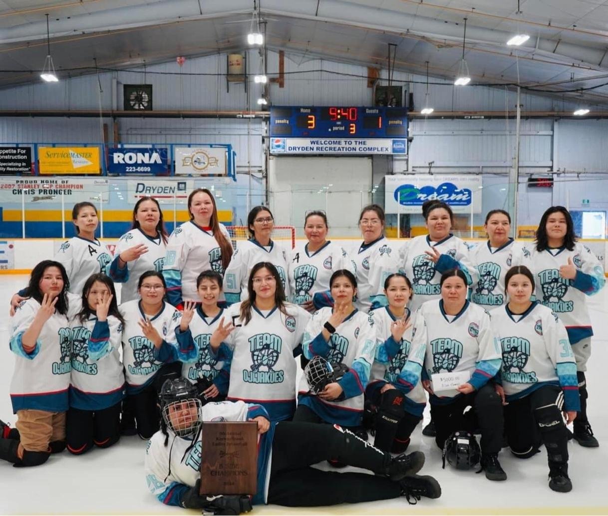 High School Students and staff became the B- side champion in the Keewaytinook ladies broomball tournament held in Dryden.